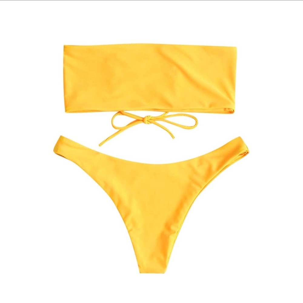 Zaful Yellow Adjustable Lace-up Bandeau Bikini Set
